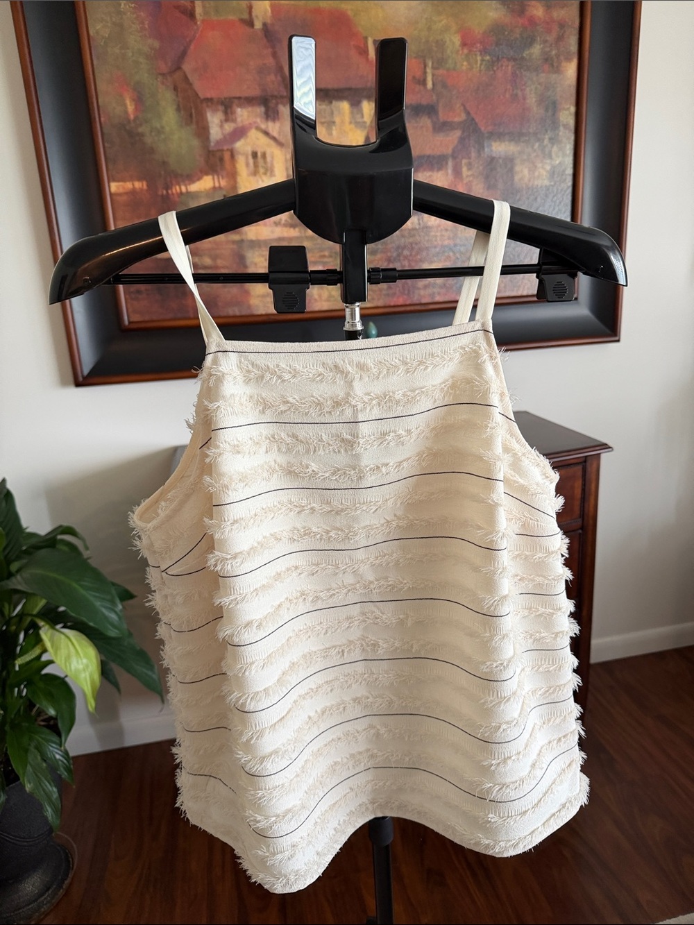Maeve Cream Textured Fringe Stripe Camisole